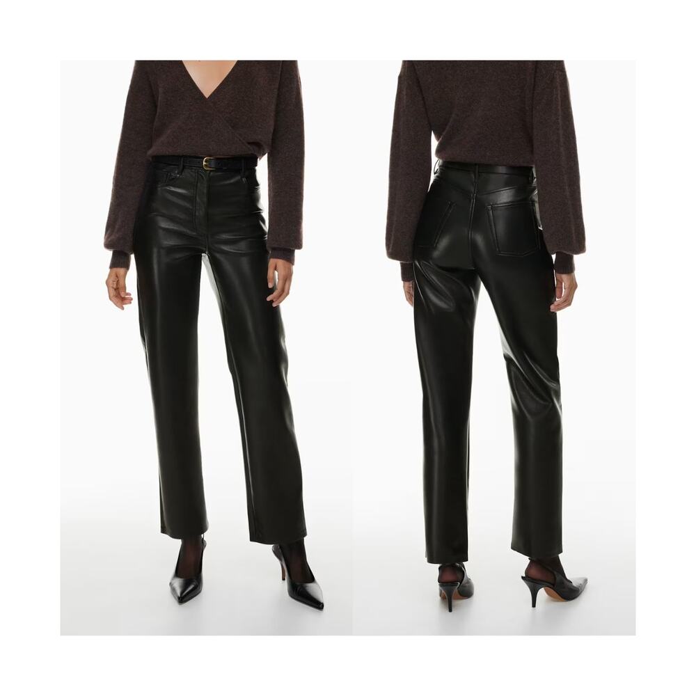 Aritzia Wilfred Melina Black Faux Vegan Leather Straight Leg High Waisted Pants